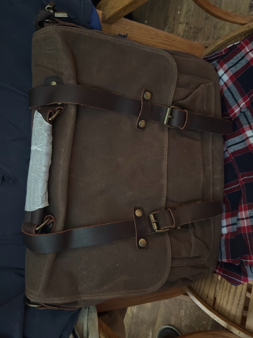 Brown Canvas Leather-Trim Messenger Bag for Men NWOT